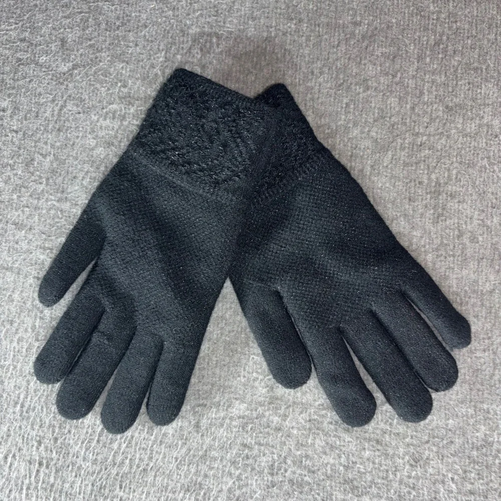 Steve Madden Black Knit Gloves Textured Chevron Cuff M3063 New With Tags